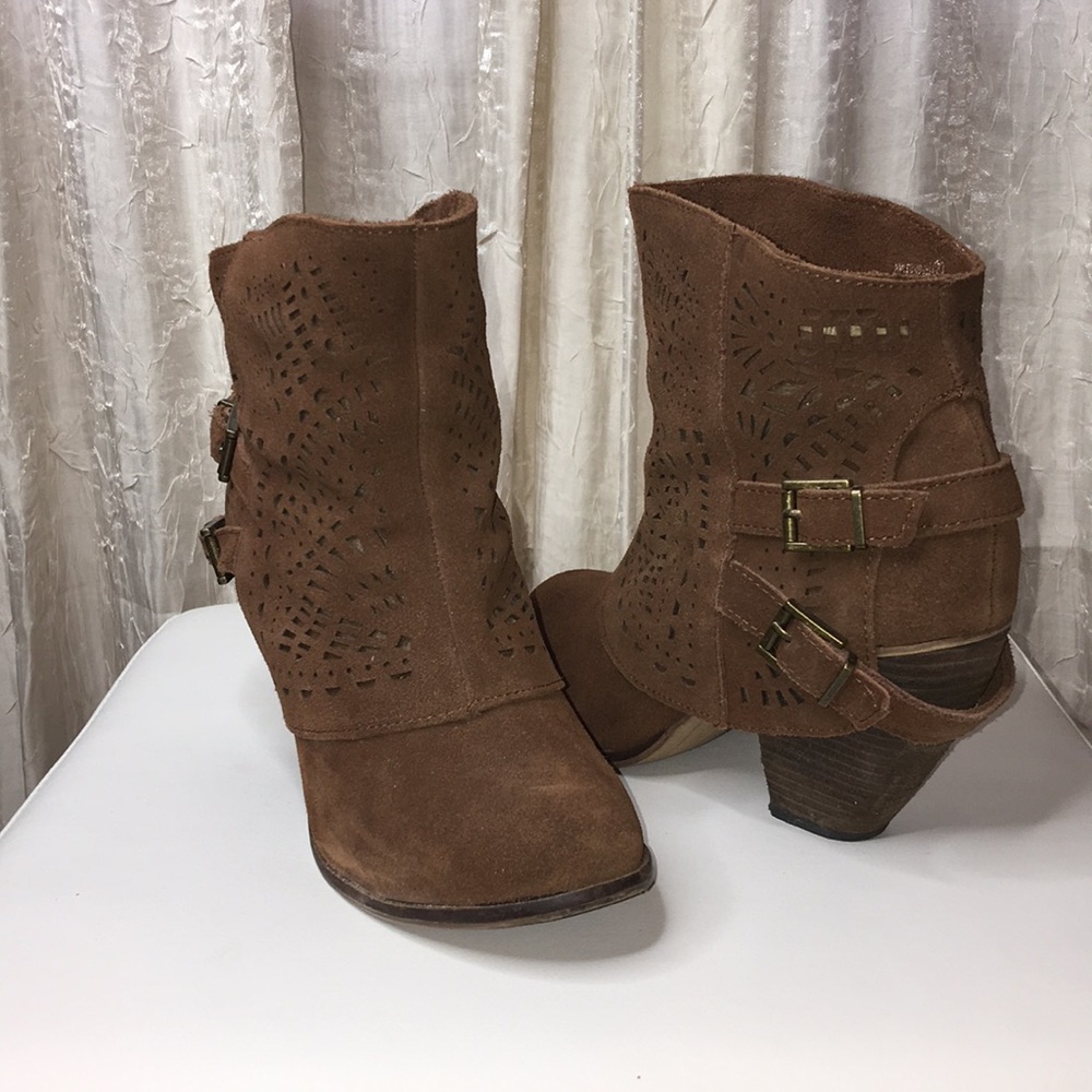 Brown Suede Heeled Booties